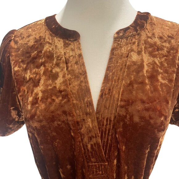 Mystree S Crushed Velvet Midi Dress Ruffled Hem Elastic Waist Boho Retro Elegant - Picture 10 of 13